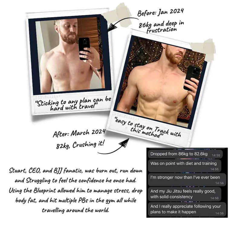 Stuart's transformation: 86kg to 82kg, stronger than ever while traveling for work and training BJJ
